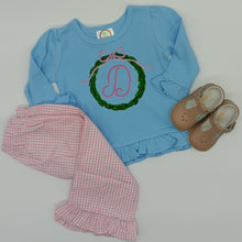 Load image into Gallery viewer, Pink Wreath Ruffle Tee Shirt | Girls | Short Sleeve | Holiday | Long Sleeve |