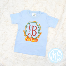 Load image into Gallery viewer, Fall Crest Tee – Pumpkin Monogram Shirt