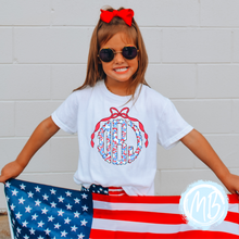 Load image into Gallery viewer, Red White & Blue Leopard Monogram Tee