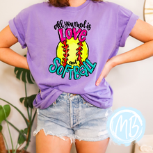 Load image into Gallery viewer, All You Need Is Love & Softball Tee