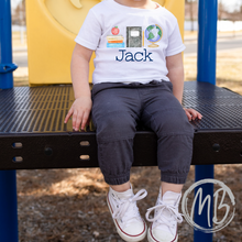 Load image into Gallery viewer, Books Notebook & Globe Trio w/name Tee