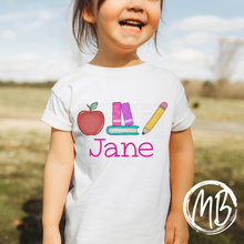 Load image into Gallery viewer, Apple Books & Pencil Trio w/name Tee or Ruffle Tee