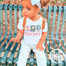 Load image into Gallery viewer, Books Notebook and Globe Trio w/name Tee