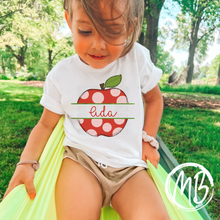 Load image into Gallery viewer, Split Polka Dot Apple w/name Tee