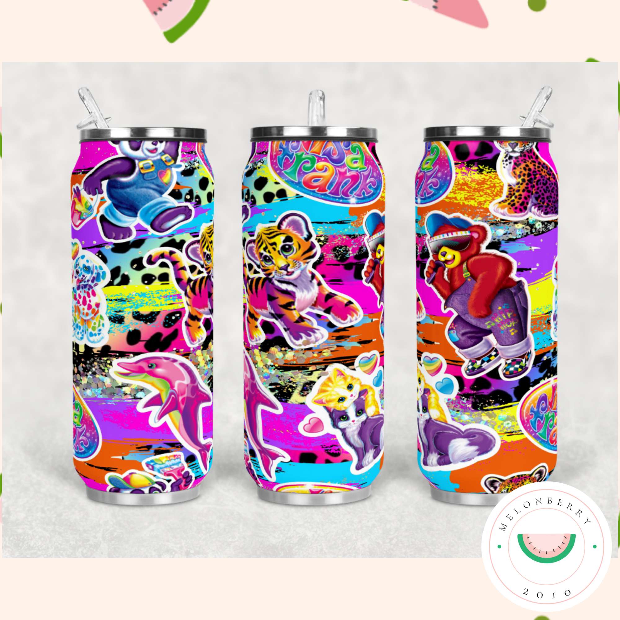 Lisa Frank Stickers Can Cooler, Tumbler or Water Bottle