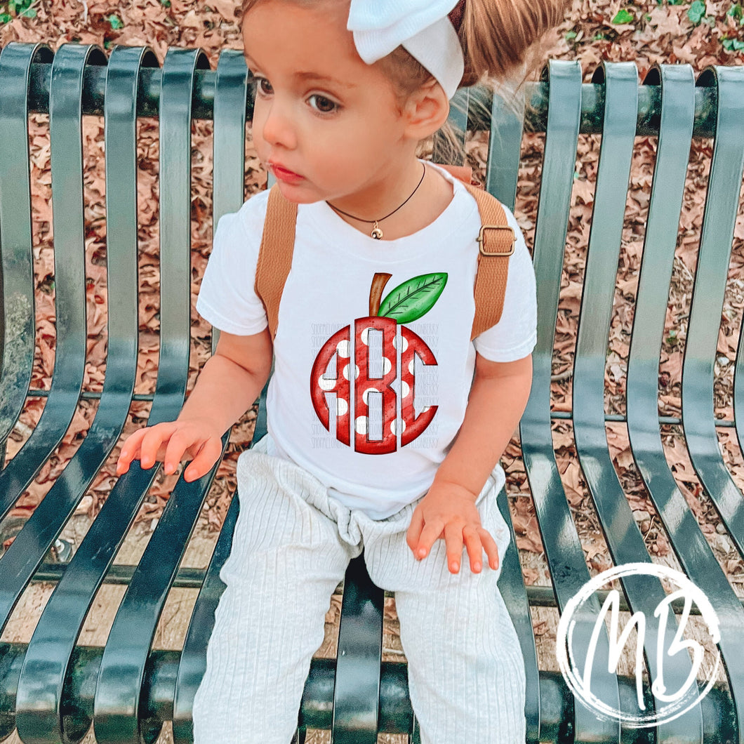 Polka Dot Apple Monogram Ruffle Tee or Onesie | Fall | Toddler | Baby | Girl | Monogram |