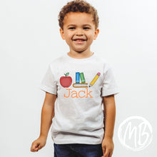 Load image into Gallery viewer, Apple Books & Pencil Trio w/name Tee
