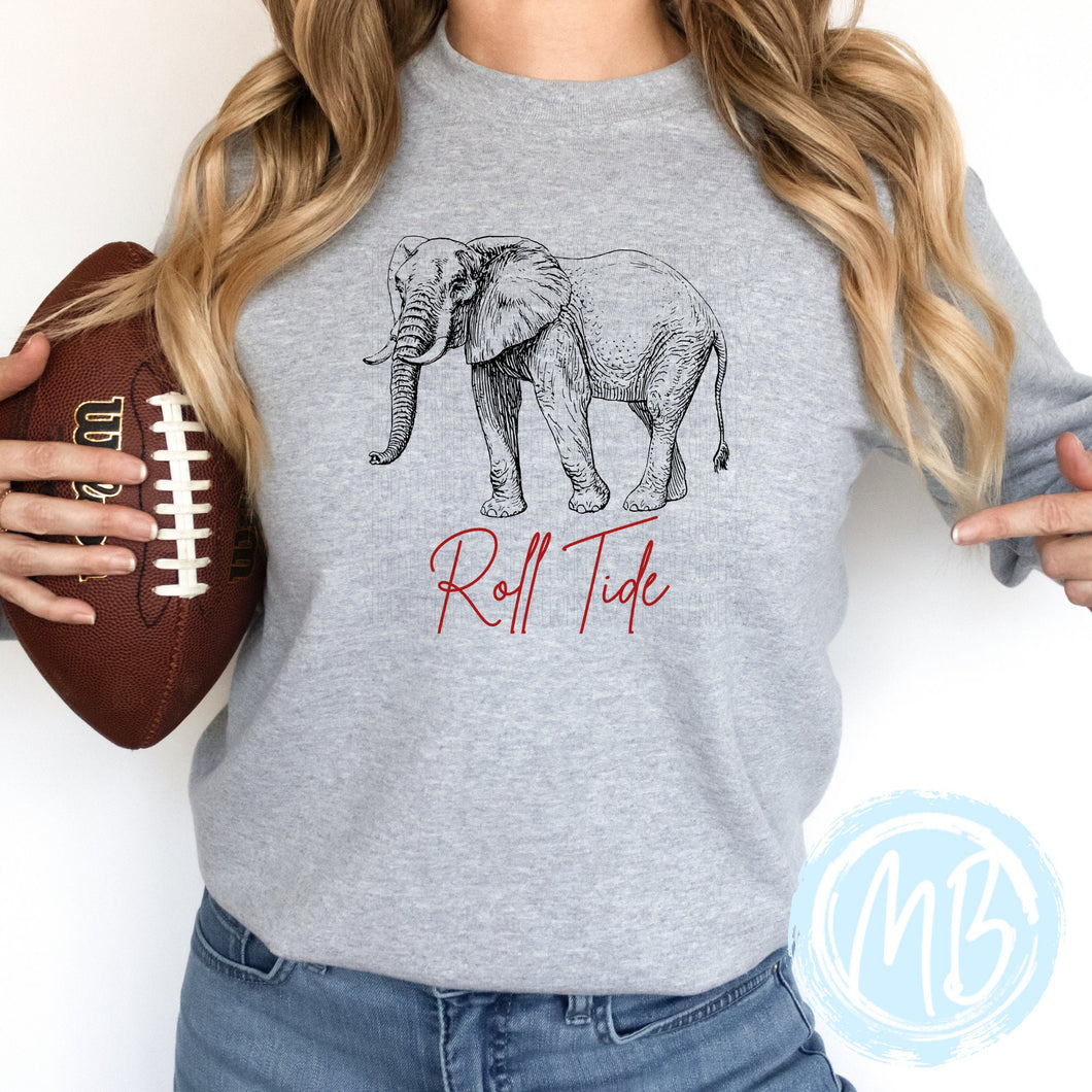 Alabama Elephant Sweatshirt | School Spirit | Women's Sweatshirt | Youth Sweatshirt | Football | Alabama