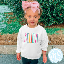 Load image into Gallery viewer, Believe Colorful Sweatshirt | Christmas | Toddler | Baby | Girl | Santa |
