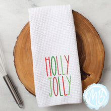 Load image into Gallery viewer, Holly Jolly Tea Towel | Christmas Décor | Kitchen Towel | Hand Towel | Santa |