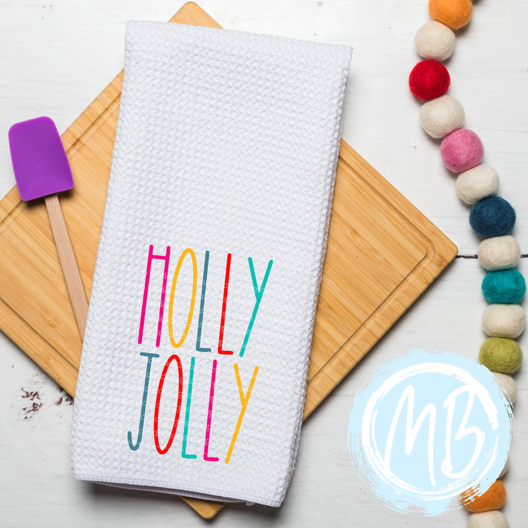 Holly Jolly Colorful Tea Towel | Christmas Décor | Kitchen Towel | Hand Towel | Santa |