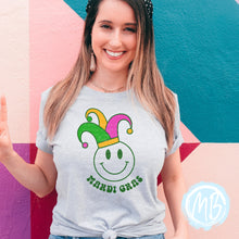 Load image into Gallery viewer, Mardi Gras Smiley Youth &amp; Adult Tee
