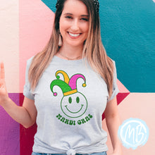 Load image into Gallery viewer, Mardi Gras Smiley Youth & Adult Tee