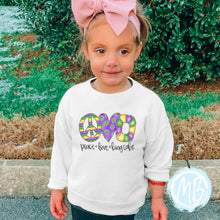 Load image into Gallery viewer, Peace Love Kingcake Toddler Sweatshirt