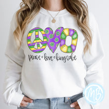 Load image into Gallery viewer, Peace Love Kingcake Youth & Adult Sweatshirt