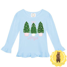 Load image into Gallery viewer, Christmas Tree Trio Ruffle Tee Shirt | Girls | Short Sleeve | Holiday | Long Sleeve |