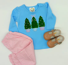 Load image into Gallery viewer, Christmas Tree Trio Ruffle Tee Shirt | Girls | Short Sleeve | Holiday | Long Sleeve |
