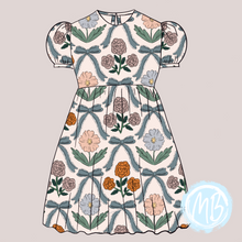 Load image into Gallery viewer, Retro Flowers and Bows Dress- PREORDER
