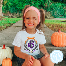 Load image into Gallery viewer, Halloween Crest Tee – Bow &amp; Ghost Monogram Shirt
