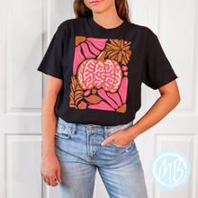 Load image into Gallery viewer, Groovy Pumpkin &amp; Flowers Adult Tee
