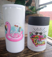 Load image into Gallery viewer, Skelly In Flamingo Float Can Cooler, Tumbler or Travel Mug
