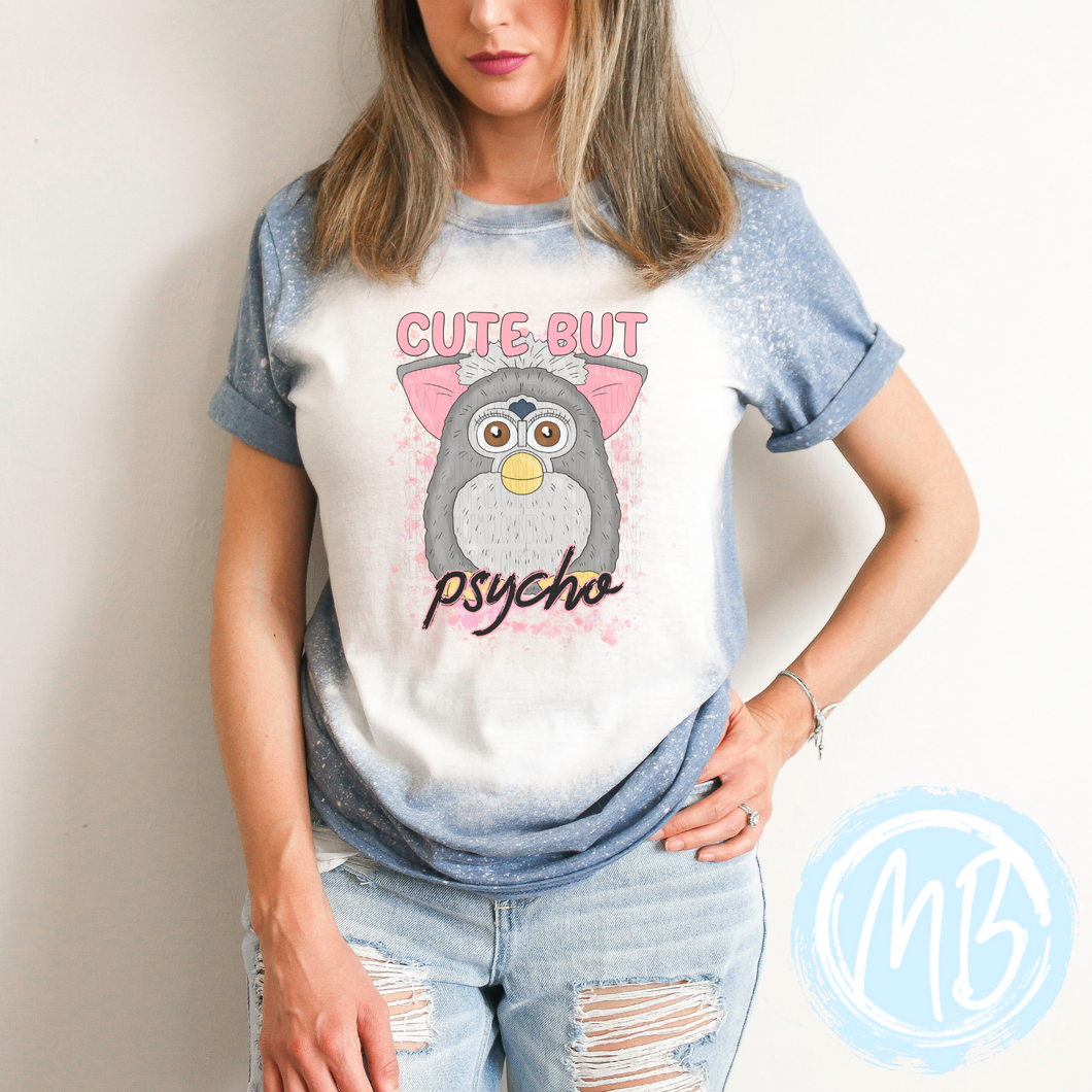 Cute but Psycho Bleached Tee | Adult Tee | Youth Tee | Toddler Tee | 90's Toys |