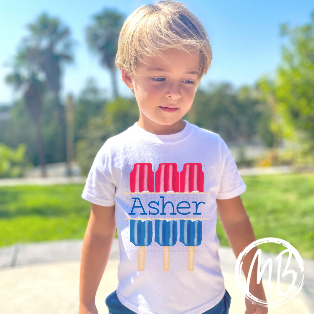 Red White & Blue Pops w/name Tee or Onesie | Summer | Toddler | Baby | Boy |