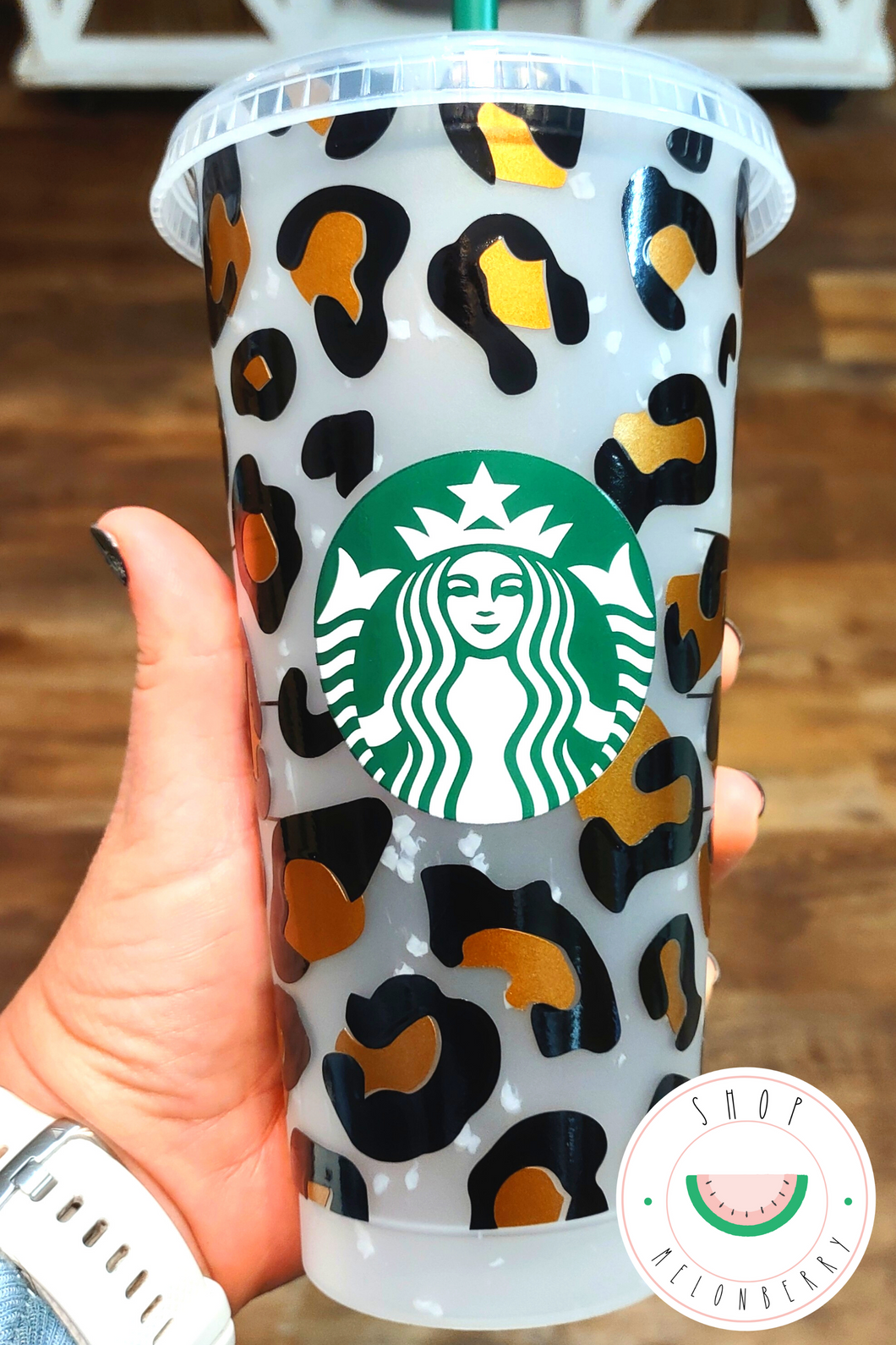 Black & Gold Leopard Print Reusable Starbuck Cold Cup