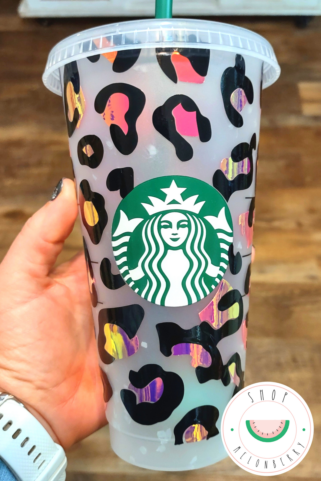 Holographic Leopard Print Cold Cup . Ice Coffee Cup . 