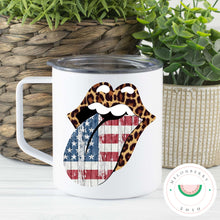 Load image into Gallery viewer, Leopard Lips With Flag Can Cooler, Tumbler or Travel Mug
