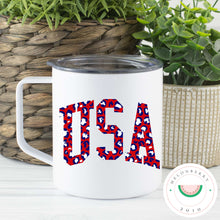 Load image into Gallery viewer, Red White &amp; Blue Leopard USA Can Cooler, Tumbler or Travel Mug

