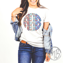 Load image into Gallery viewer, Red White &amp; Blue Floral Monogram Tee | Monogram | Women&#39;s Tee | Youth Tee |
