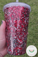 Load and play video in Gallery viewer, Red, Black &amp; White with Footballs Snow Globe Tumbler
