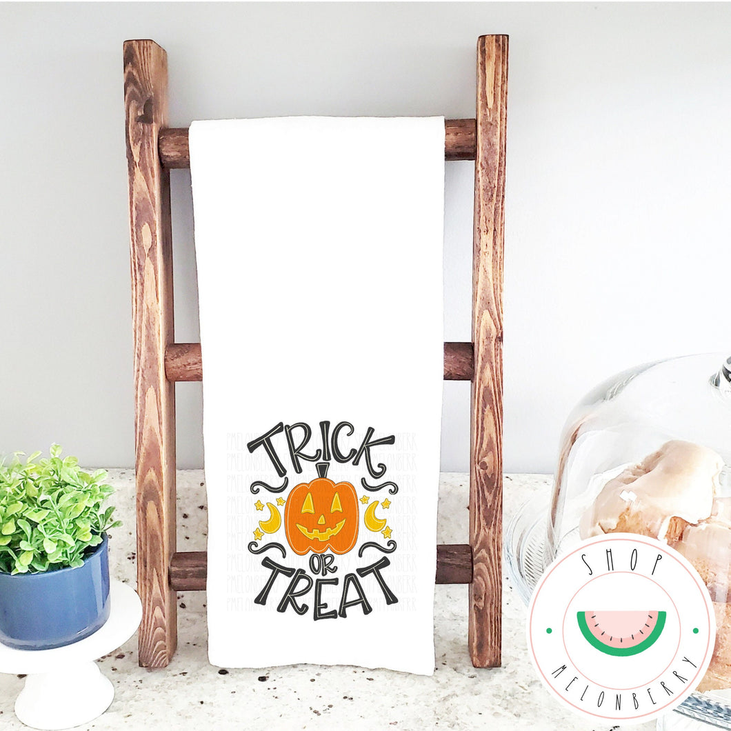 Trick or Treat with Jack-o-Lantern Tea Towel | Halloween Décor | Kitchen Towel | Hand Towel |