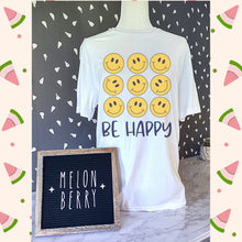 Load image into Gallery viewer, Be Happy Smiley Tee | Smiley | Adult Tee | Youth Tee | Toddler Tee | Smiley Face |
