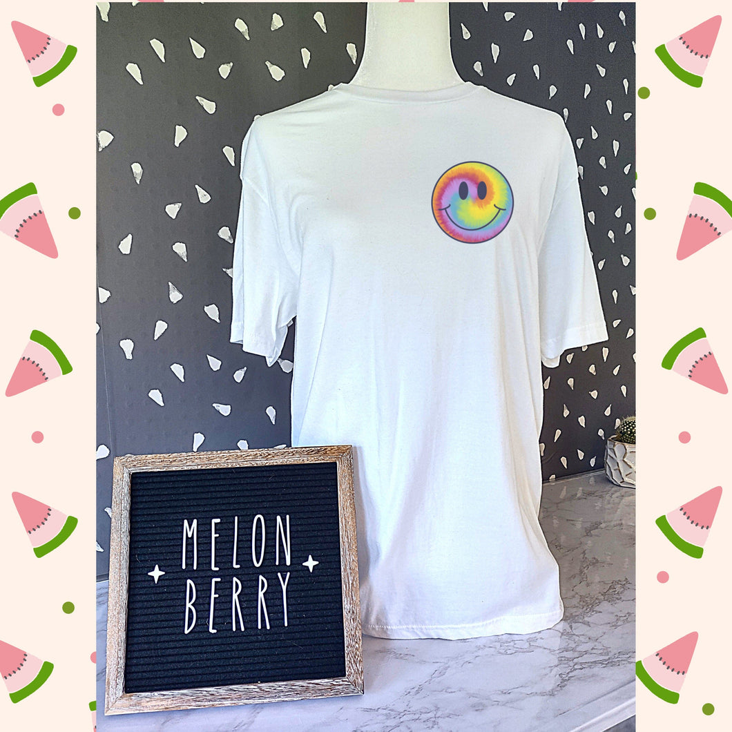 Tie Dye Smiley Pocket Size Tee | Smiley | Adult Tee | Youth Tee | Toddler Tee | Smiley Face |