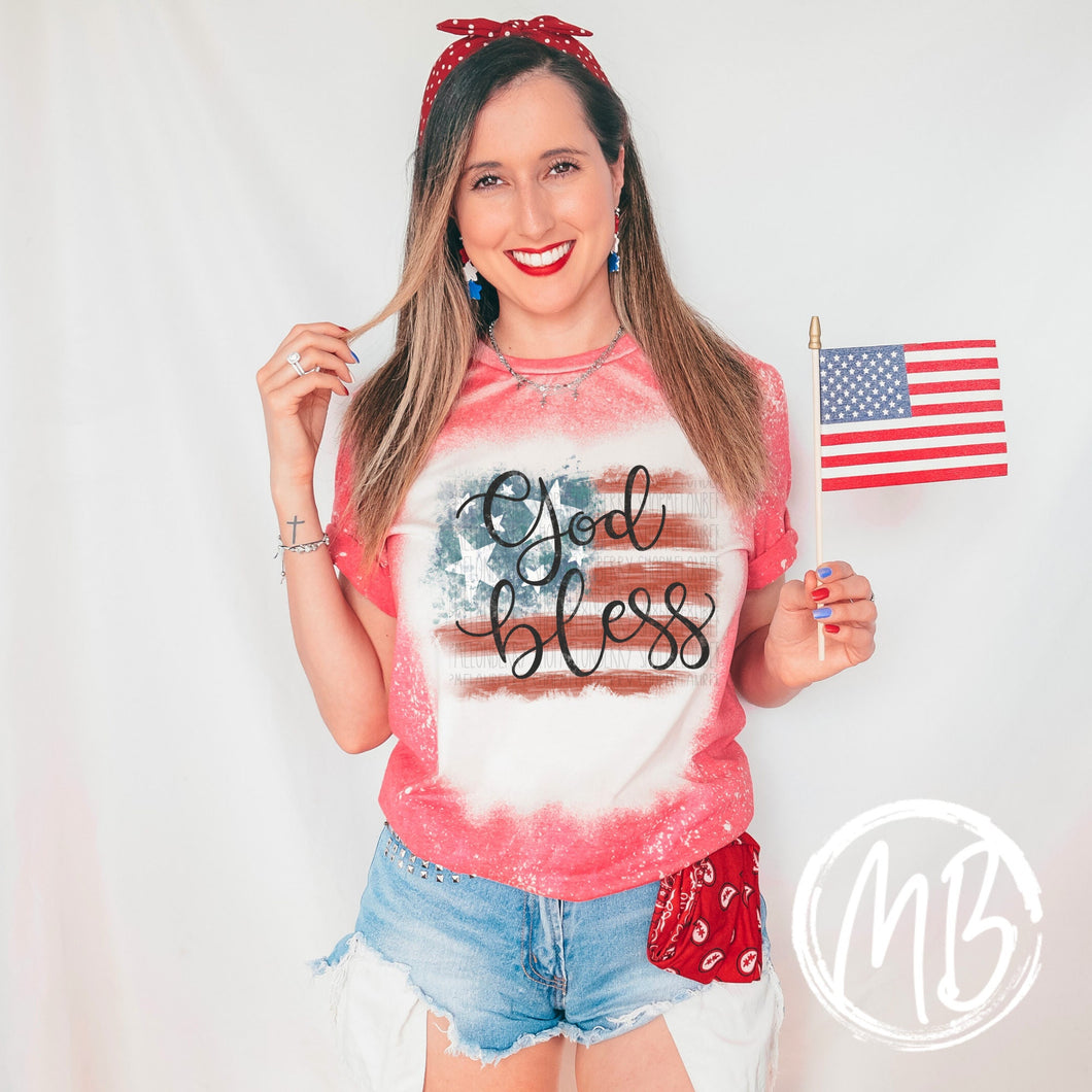 God Bless Bleached Tee | USA | Patriotic | 4th of July | Memorial Day |
