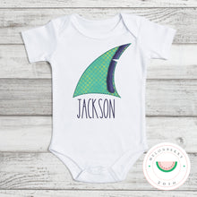 Load image into Gallery viewer, Shark Fin w/Name Tee or Onesie  | Summer | Toddler | Baby | Boy |
