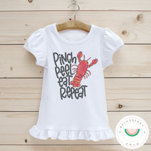Load image into Gallery viewer, Pinch Peel Eat Repeat Ruffle Tee  | Summer | Toddler | Baby | Girl | Crawfish |
