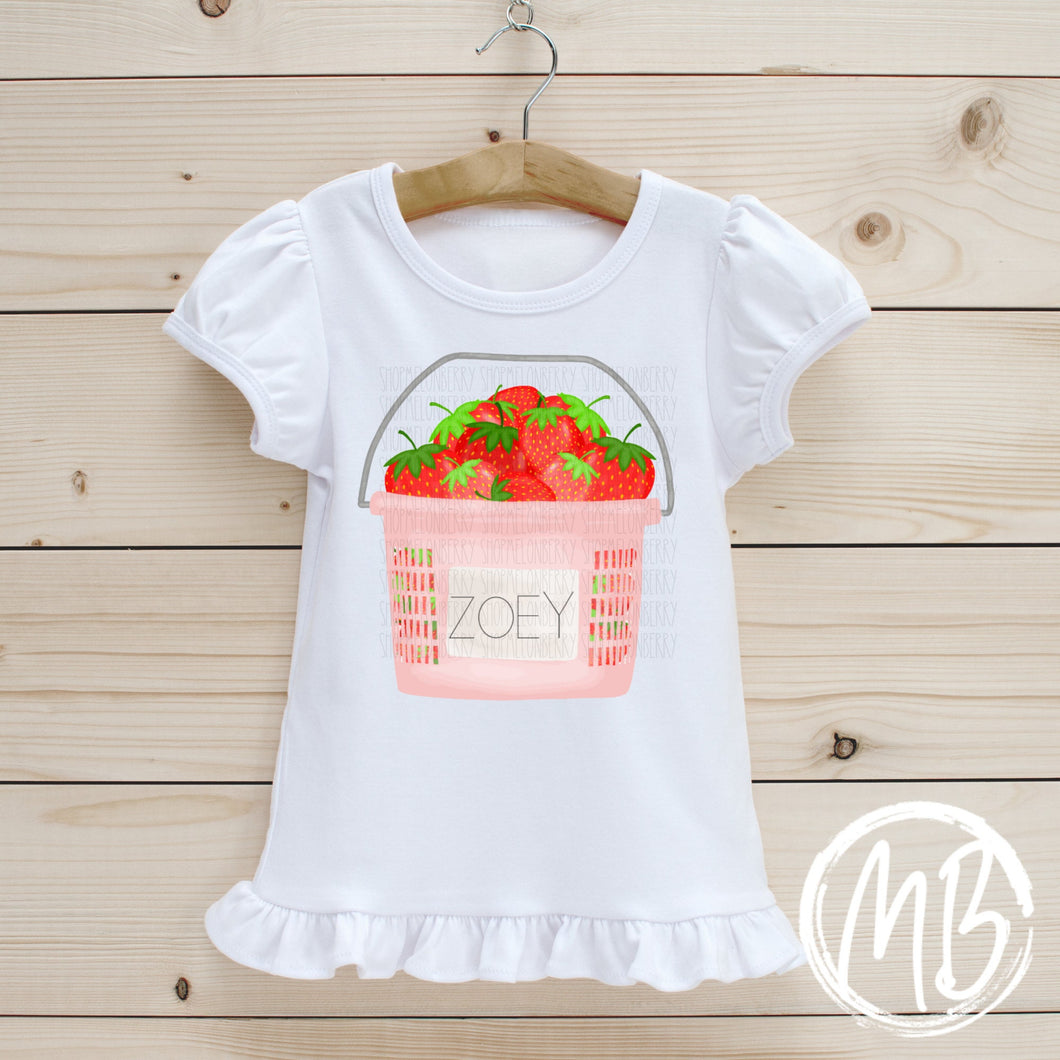 Strawberry Picking w/Name Ruffle Tee  | Summer | Toddler | Baby | Girl |