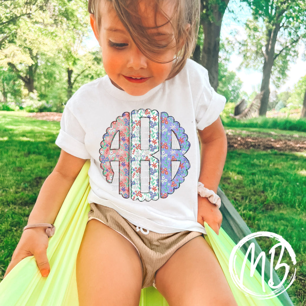 Red White & Blue Floral Monogram Tee