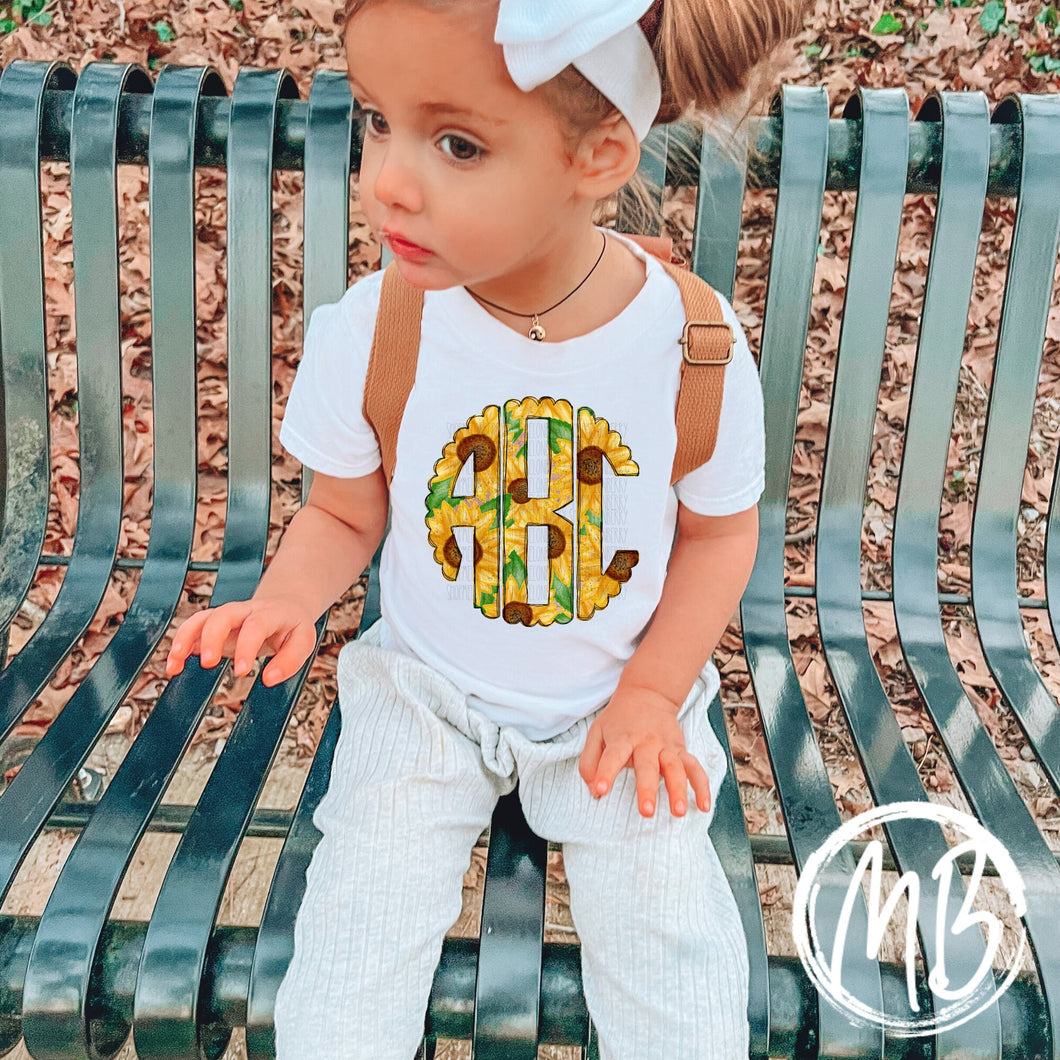 Sunflower Monogram Ruffle Tee or Onesie | Summer | Toddler | Baby | Girl | Monogram |