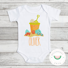 Load image into Gallery viewer, Sand Bucket w/Name Tee or Onesie  | Summer | Toddler | Baby | Boy |
