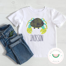 Load image into Gallery viewer, Crab w/Name Tee or Onesie  | Summer | Toddler | Baby | Boy |

