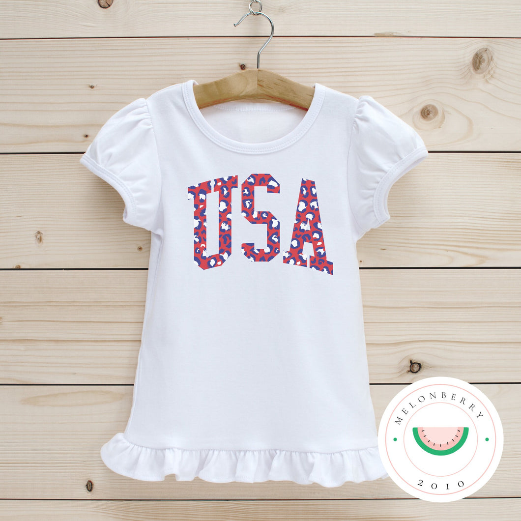 Leopard USA Ruffle Tee  | Patriotic | Toddler | Baby | Girl |