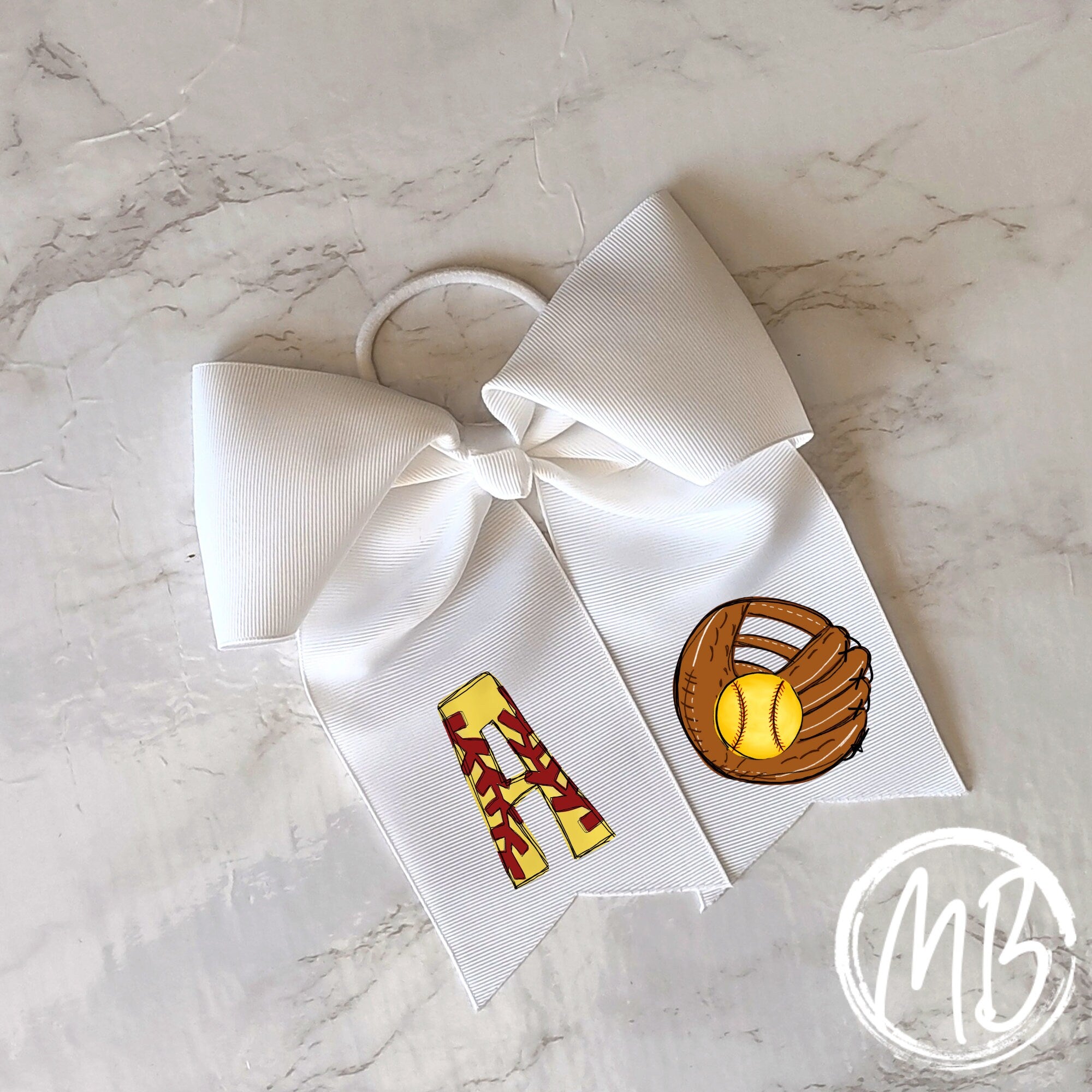 Softball Initial Bow | Hair Bow | Large Bow | Girl's Bow