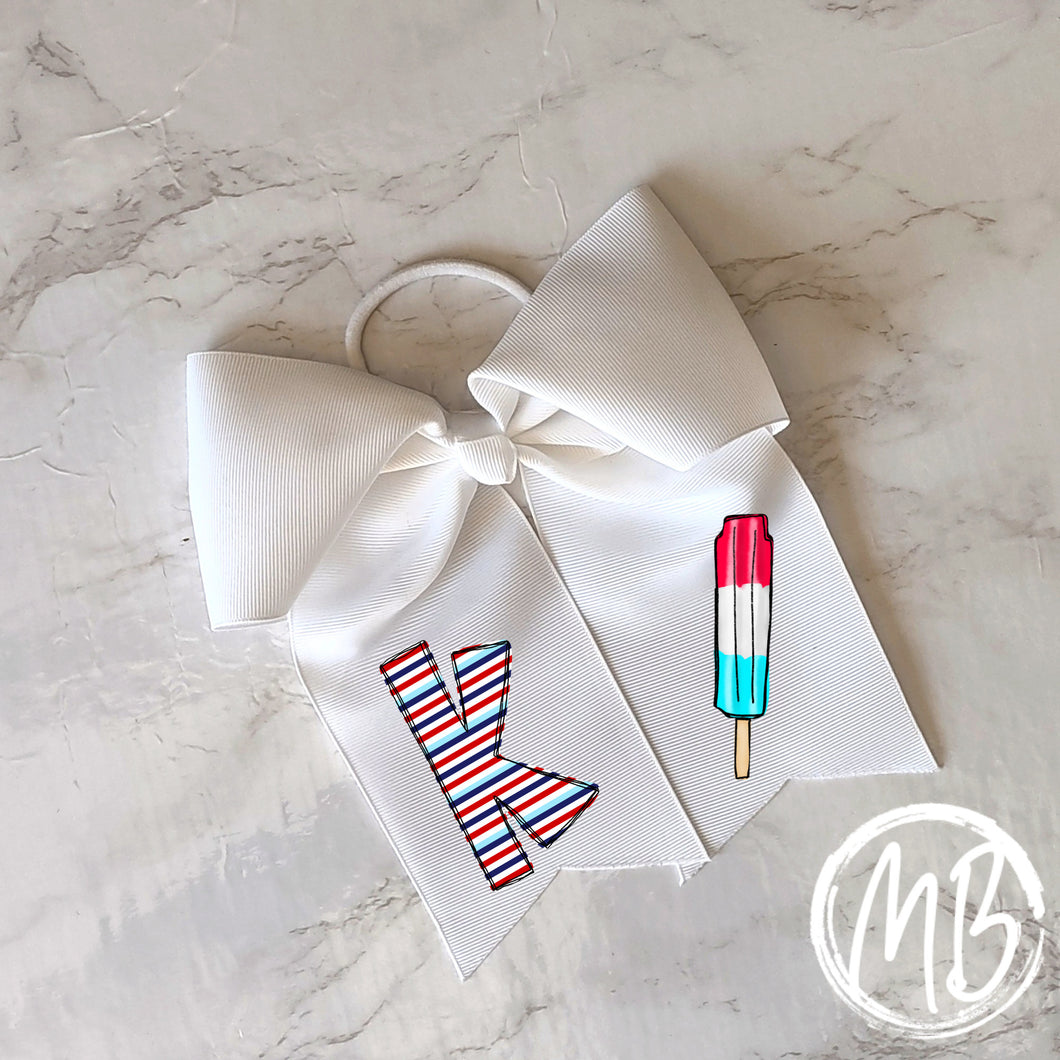 Stripe Initial w/Bomb Pop Bow | Hair Bow | Large Bow | Girl's Bow |