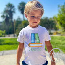 Load image into Gallery viewer, Books w/name Tee | School | Toddler Tee | Baby Tee | Boy Tee | Back-To-School |
