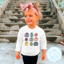 Load image into Gallery viewer, Colorful Pumpkins Sweatshirt | Fall | Toddler | Baby | Girl | Pumpkin Spice |
