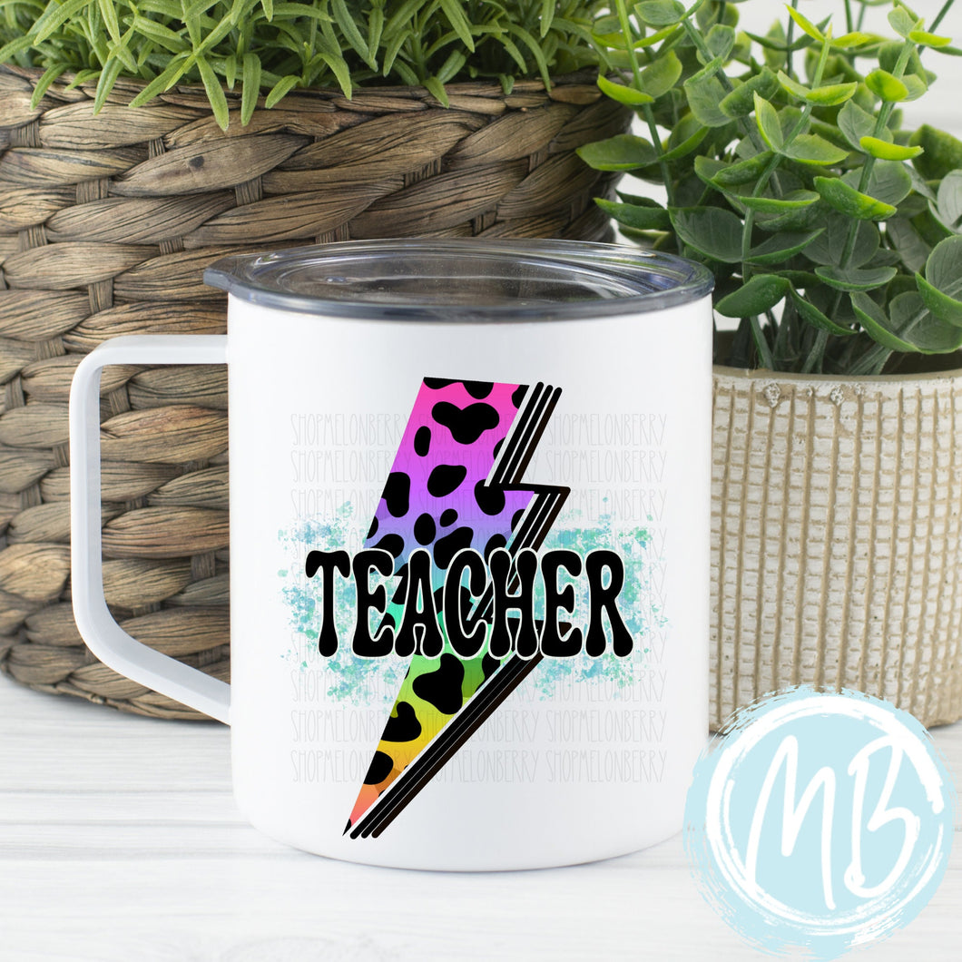 Rainbow Leopard Teacher | Skinny Tumbler | Can Cooler | Travel Mug | Stainless Steel |